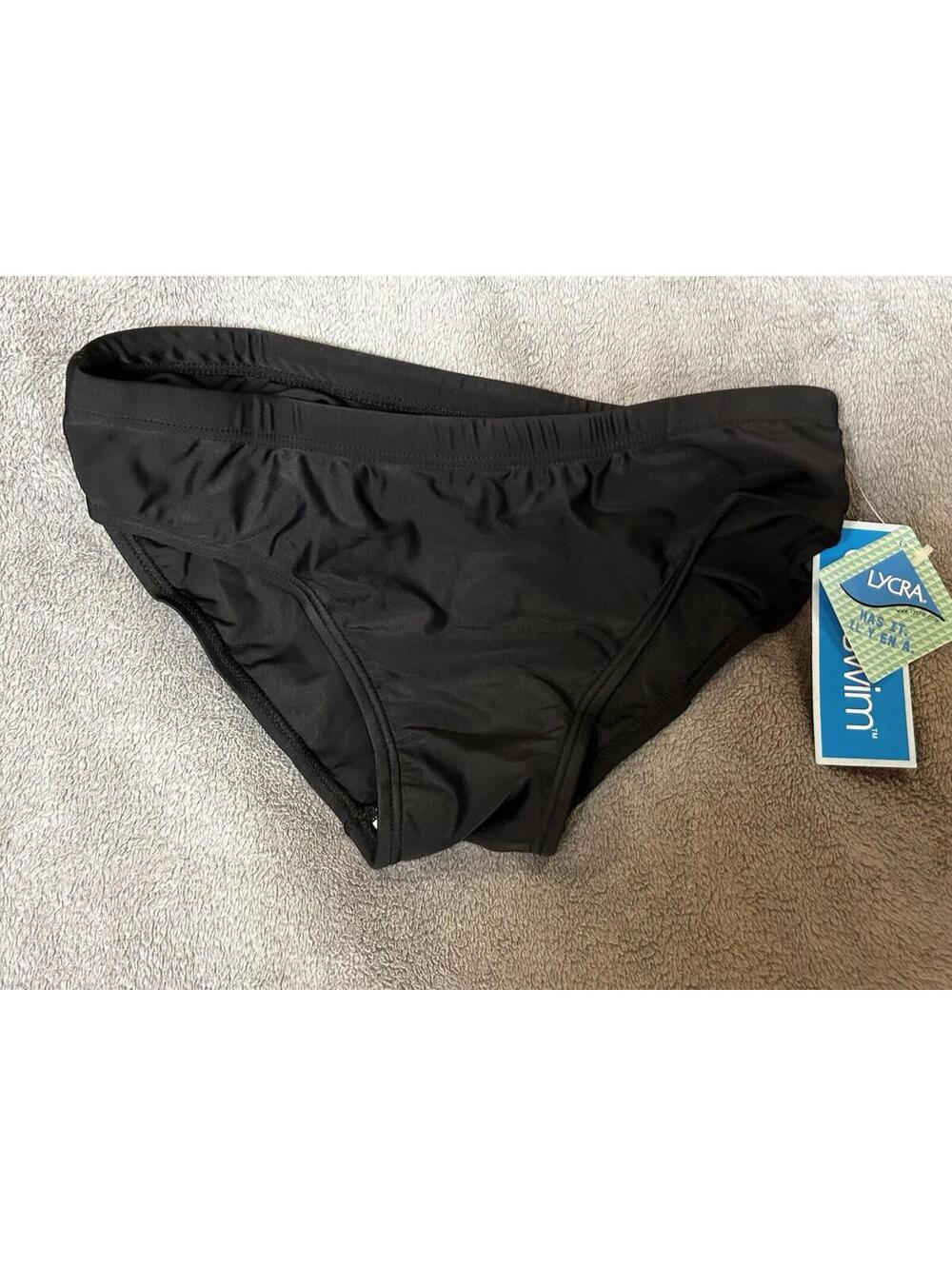 Club Swim Black Lycra Swim Brief Bikini Bottom Size 34 NWT